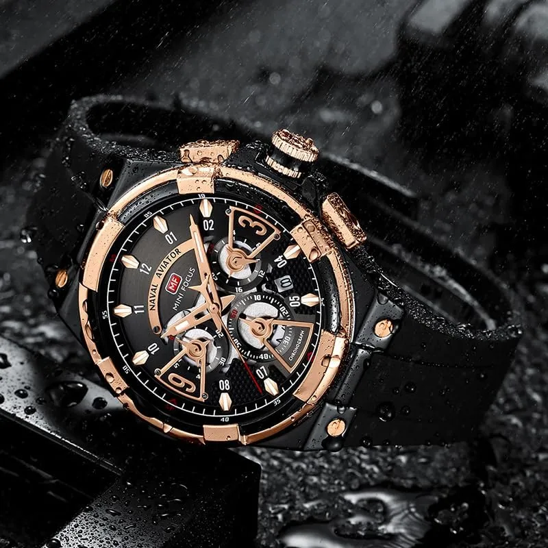 Waterproof Luminous Wristwatch with Calend Men's Sports Quartz Watches with even curtain reef declaration modem Orange Silicone Strap Chronograph Fashion 