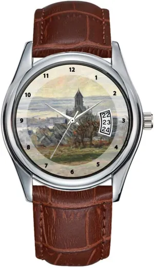 Waterproof Quartz Watches Clock Date Classic Business Brown Leather Christmas Wristwatch The Church?of?Vetheuil - aggressive Claude Monet Wrist Watches Men Watch Casual 