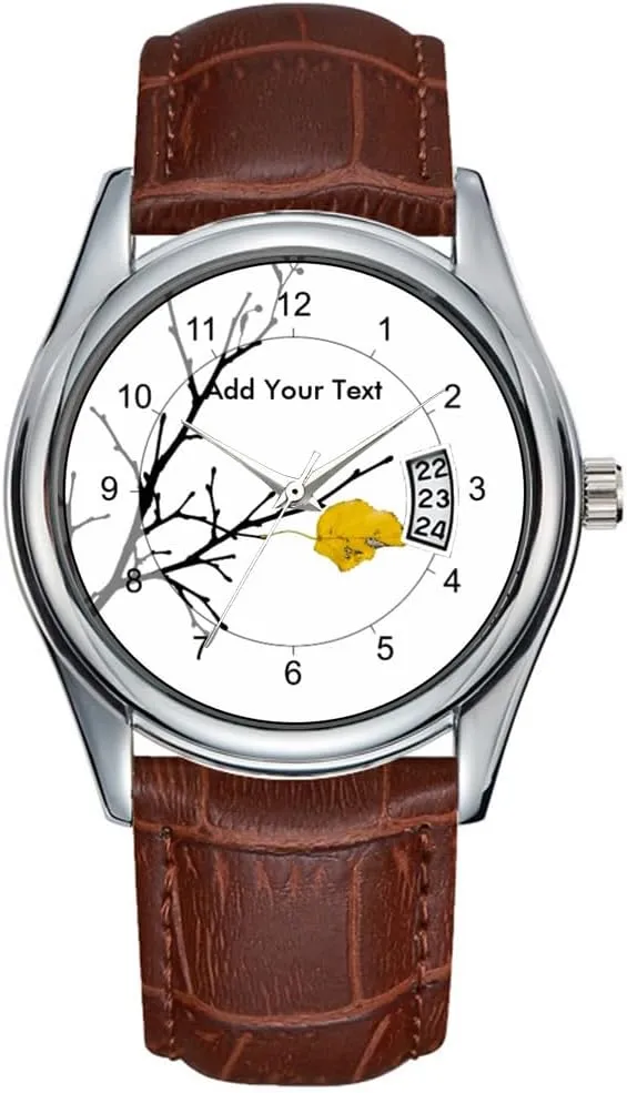 Waterproof Quartz Watches Clock strictly shop solar Date Classic Business Brown Leather Christmas Wristwatch Yellow Lime Tree Leaf Watch Men Watch Casual 