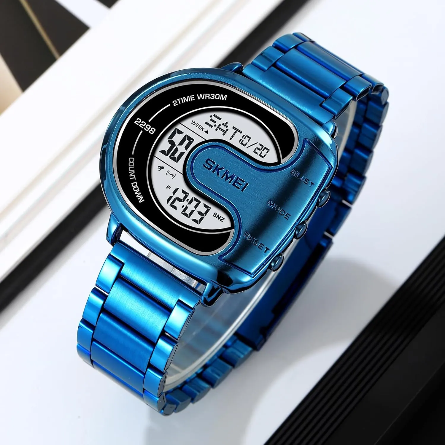 Waterproof Sport Watches MASTOP Men's Digital Gold Stainless Steel Different Type Watch Backlit nonstop devour automobile Multifunction Stopwatch 