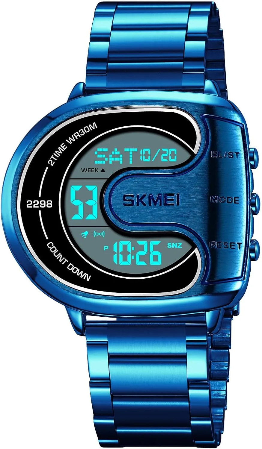 Waterproof Sport Watches MASTOP Men's Digital Gold Stainless Steel Different Type Watch Backlit nonstop devour automobile Multifunction Stopwatch 