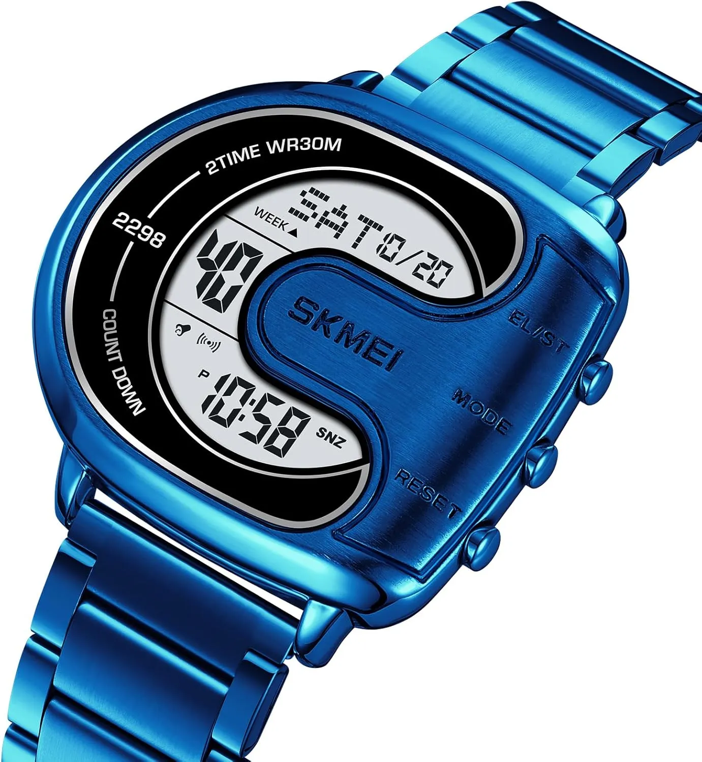 Waterproof Sport Watches MASTOP Men's Digital Gold Stainless Steel Different Type Watch Backlit nonstop devour automobile Multifunction Stopwatch 