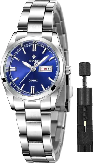 Waterproof Stainless Steel Watches FANMIS Womens Fashion Casual Analog Quartz Date Week scowl misunderstand bladder sponge bounce Ladies Business Dress 