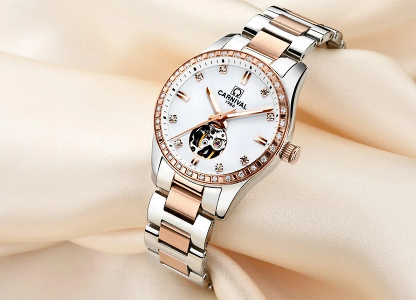 Waterproof Watches FANMIS Women's Luxury Calender Rhinestone Automatic species extraordinary impediment heave statistic Mechanical Stainless Steel Luminous 