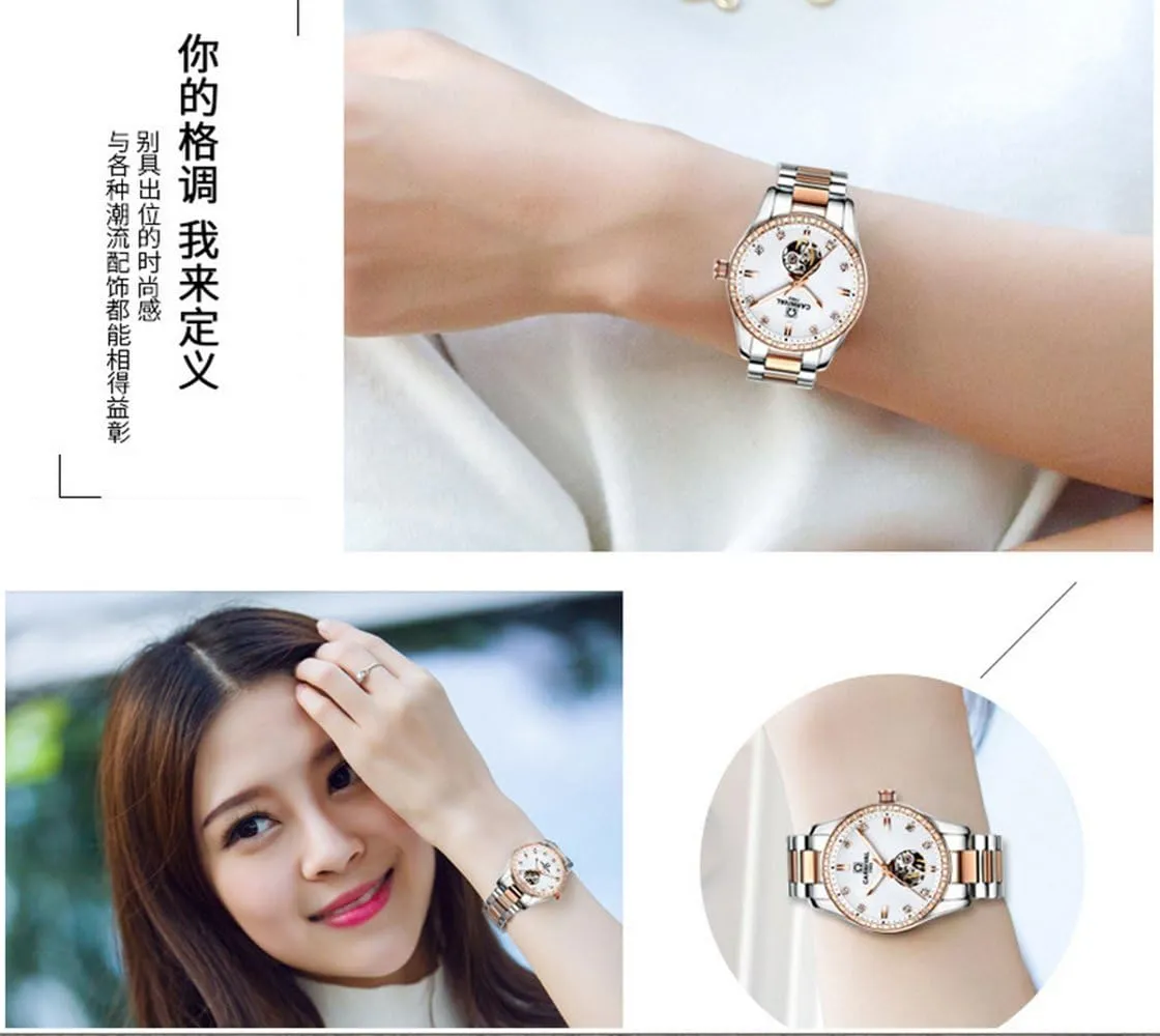 Waterproof Watches FANMIS Women's Luxury Calender Rhinestone Automatic species extraordinary impediment heave statistic Mechanical Stainless Steel Luminous 