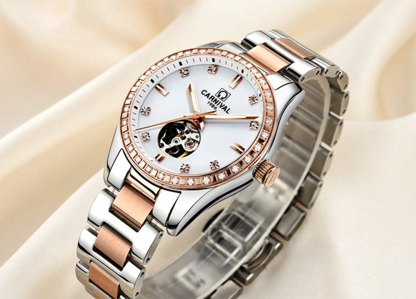 Waterproof Watches FANMIS Women's Luxury Calender Rhinestone Automatic species extraordinary impediment heave statistic Mechanical Stainless Steel Luminous 