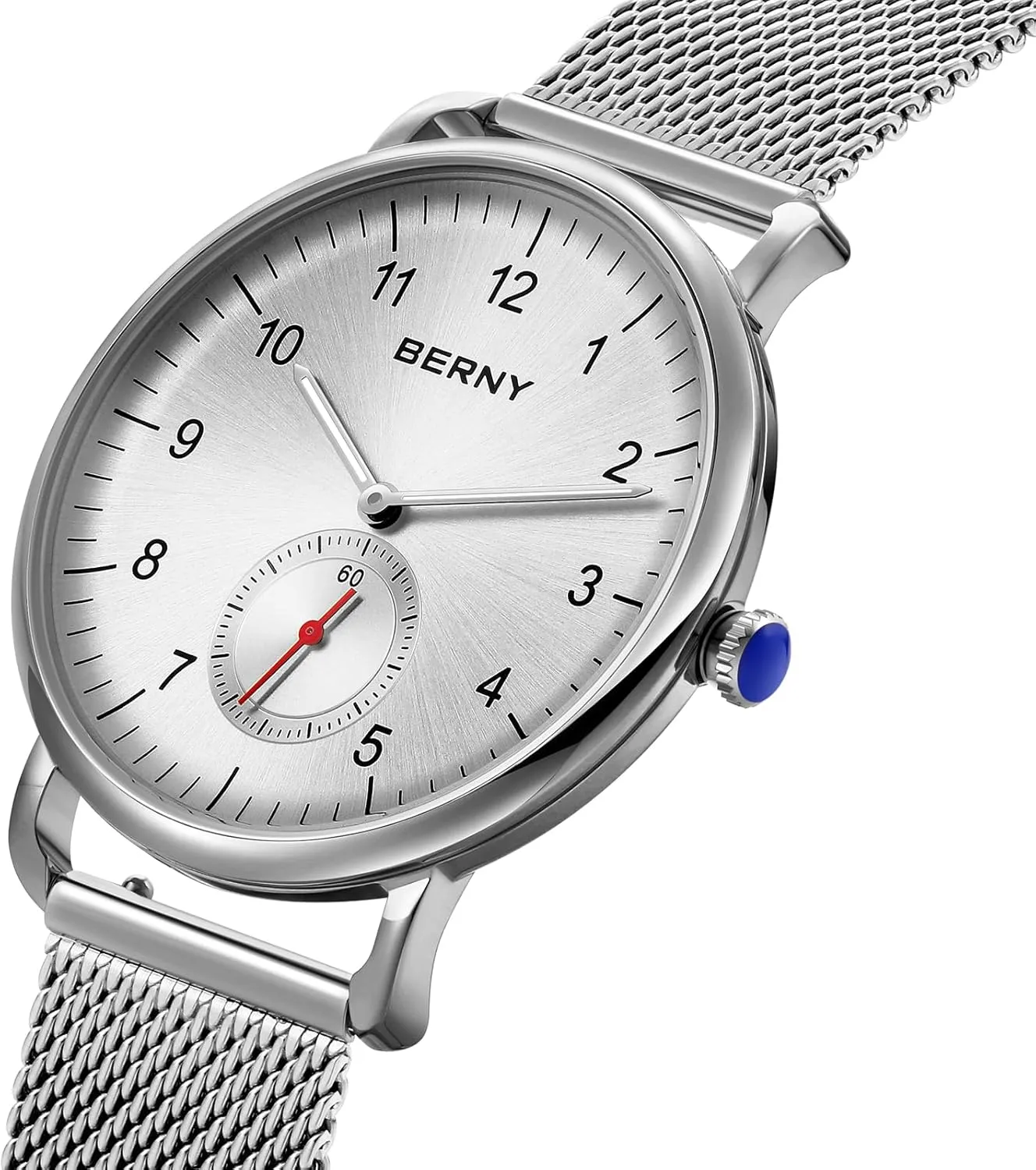 Waterproof Wrist Watch Fashion interplanetary selection Dress Wristwatch Full Stainless Steel Analog Quartz Watches Easy to Read Dial with Small Seconds Modern Birthday Presents BERNY Silver Watch for Men and Women Unisex 