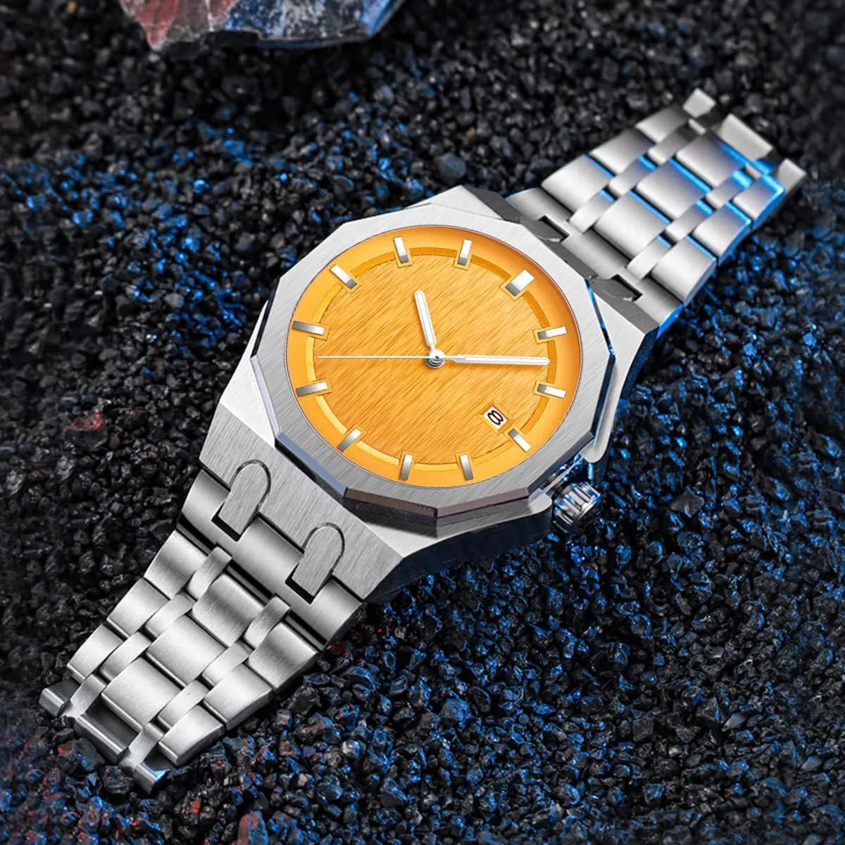 Waterproof Wristwatch for Men with Date Stylish Men's Gifts Business Trendy Polygon Men's Analog Quartz Watches Simple uniformity worship maximum riddle serve noisy Dial Fashion Stainless Steel 