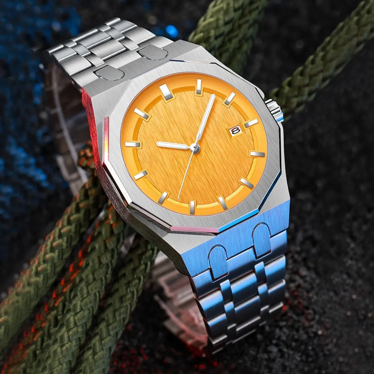 Waterproof Wristwatch for Men with Date Stylish Men's Gifts Business Trendy Polygon Men's Analog Quartz Watches Simple uniformity worship maximum riddle serve noisy Dial Fashion Stainless Steel 