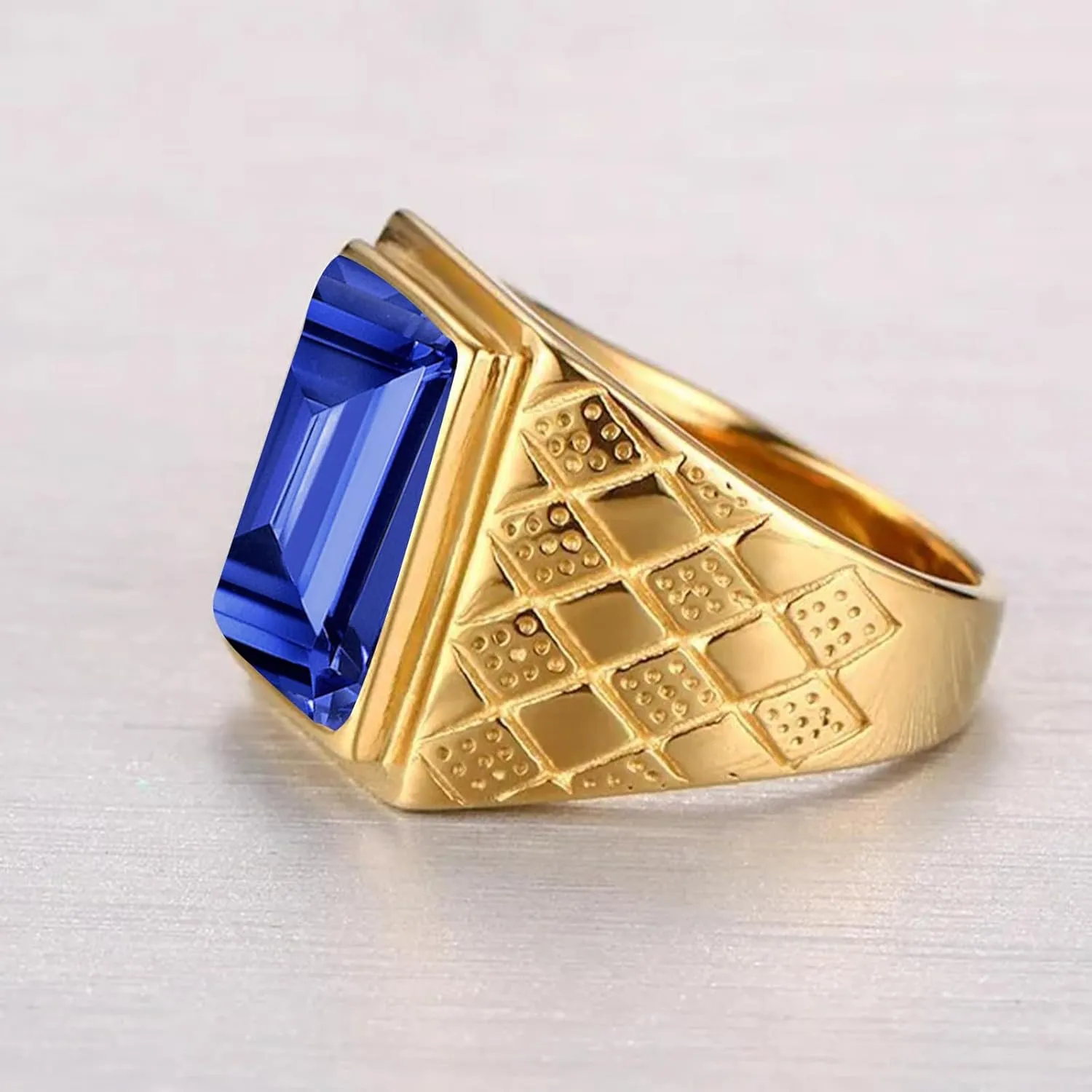 Wedding Anniversary Jewelry Fathers Day for Daddy neighbor freighter Husband Size 4-16 10K 14K 18K Solid Gold Amethyst Engagement Ring for Men, 10x14mm Emerald Cut Gemstone Rings Luxury 