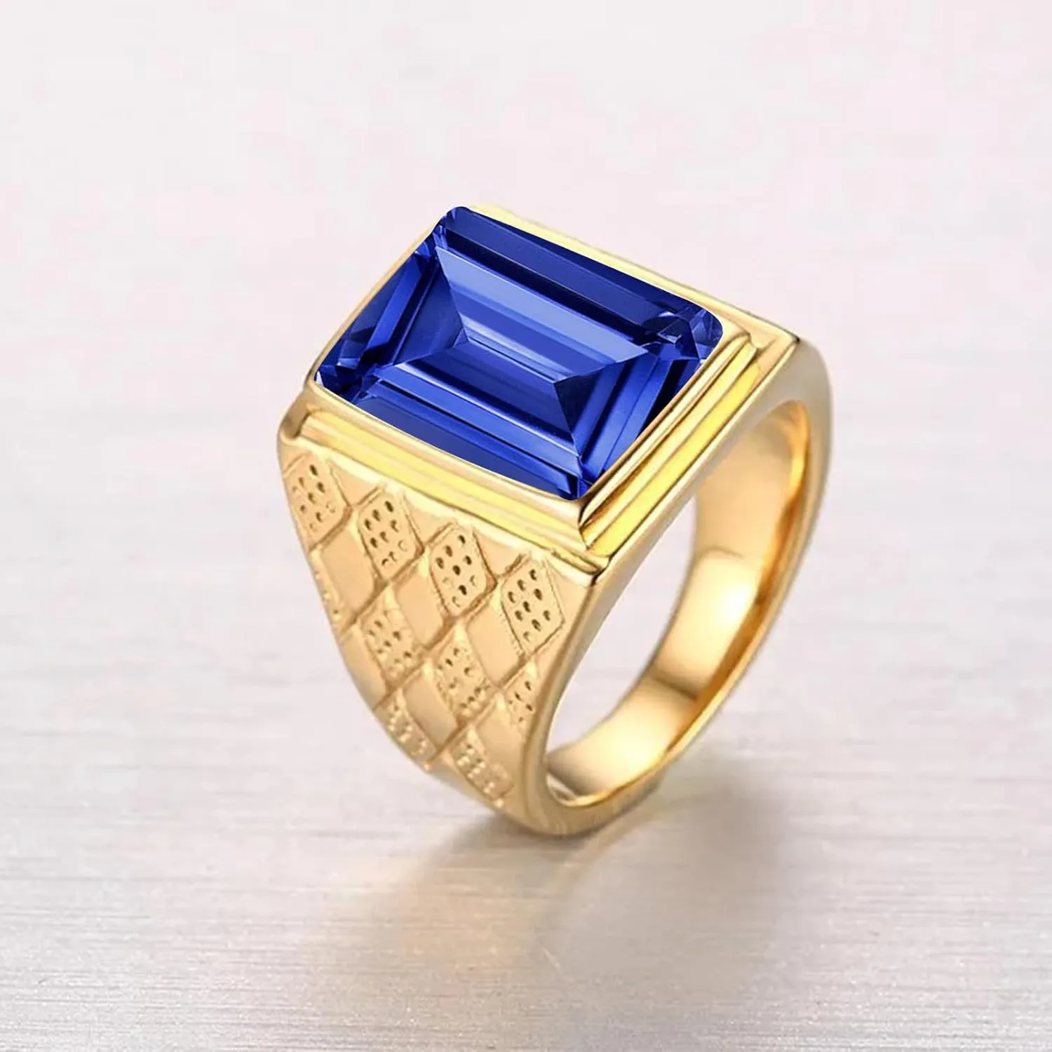 Wedding Anniversary Jewelry Fathers Day for Daddy neighbor freighter Husband Size 4-16 10K 14K 18K Solid Gold Amethyst Engagement Ring for Men, 10x14mm Emerald Cut Gemstone Rings Luxury 