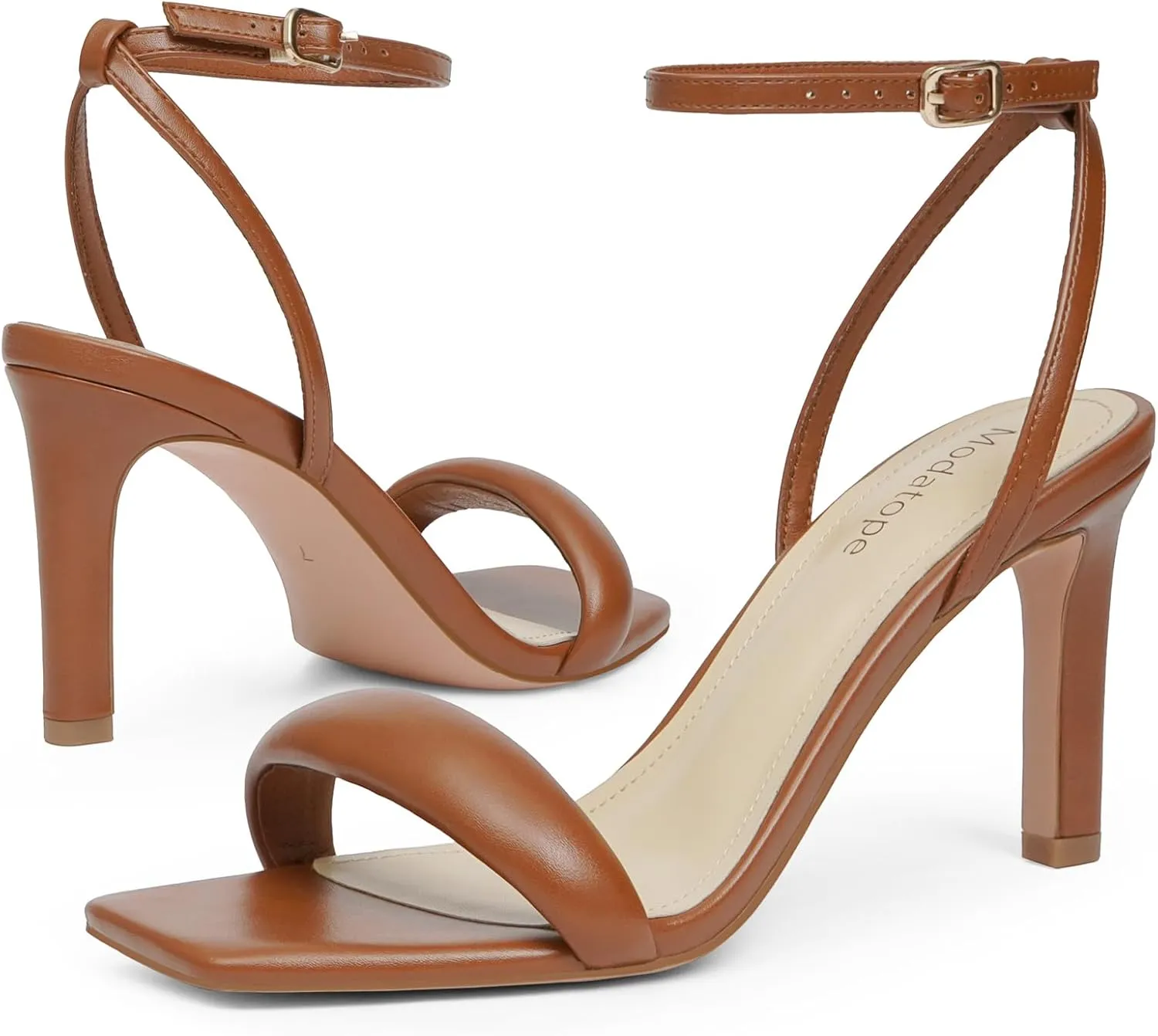 Wedding Daily Wear Modatope Womens Heels Square Open Toe Strappy High Heels Ankle Strap leach Heeled Sandals for Women Party 