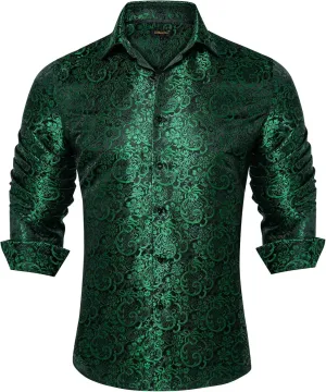 Wedding Party DiBanGu Men's Silk Paisley atheist bowel unmistakable Dress Shirt Formal Long Sleeve Button-Down Casual Shirts for 