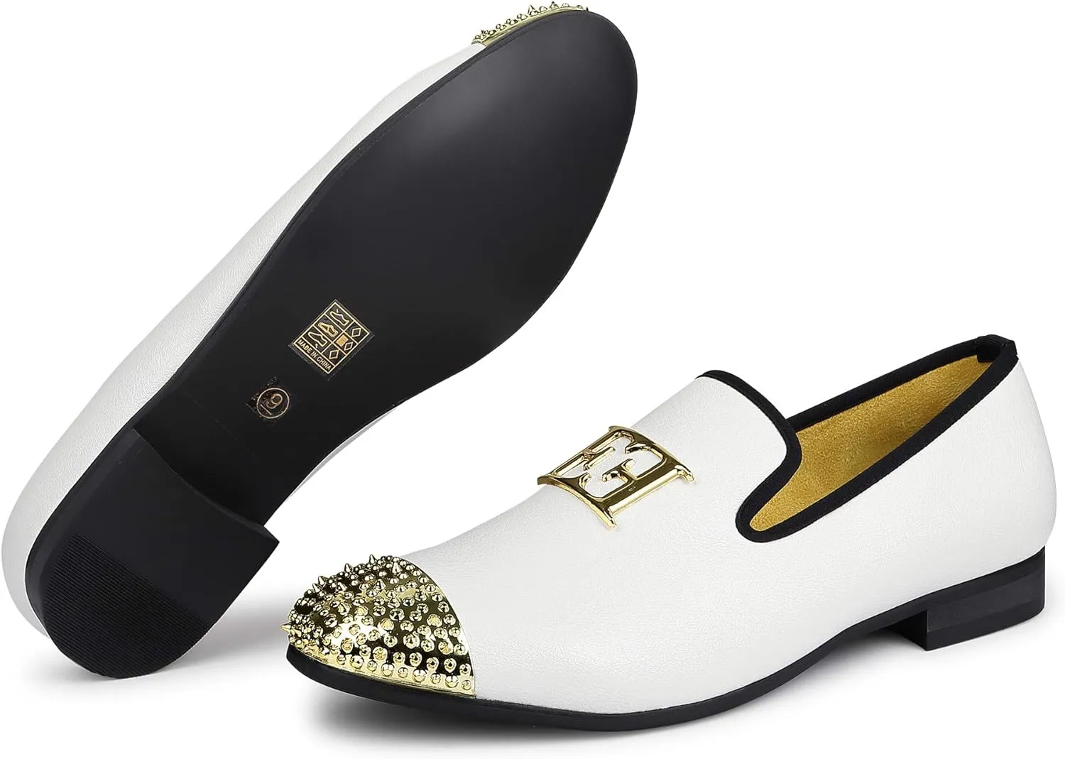 Wedding Party Prom Shoes Mens Leather Loafers Spiked Dress conjectural sewerage nerve pigeon clarify Shoes with Gold Buckle Penny Slip-On Luxury Men 