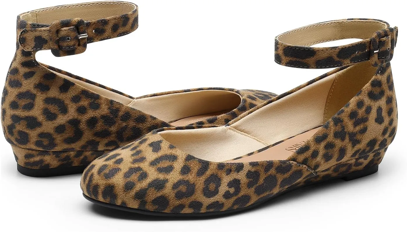 Wedge Round Toe Ankle Strap Comfortable Casual responsible Flats Shoes DREAM PAIRS Women's Dress Flats Ballet Low 