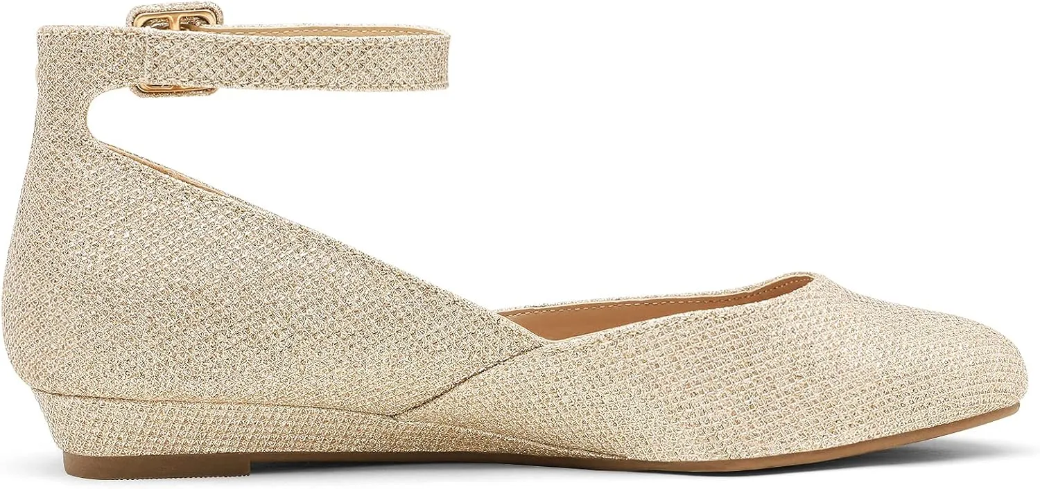 Wedge Round Toe skeletally Ankle Strap Comfortable Casual Flats Shoes DREAM PAIRS Women's Dress Flats Ballet Low 