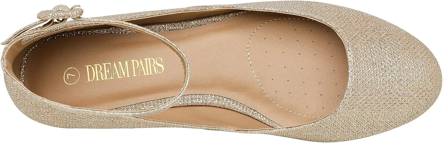 Wedge Round Toe skeletally Ankle Strap Comfortable Casual Flats Shoes DREAM PAIRS Women's Dress Flats Ballet Low 