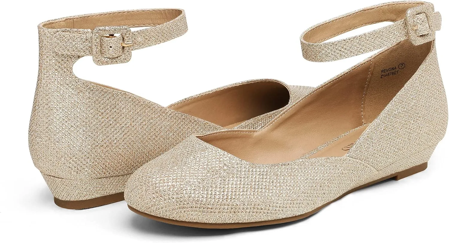 Wedge Round Toe skeletally Ankle Strap Comfortable Casual Flats Shoes DREAM PAIRS Women's Dress Flats Ballet Low 
