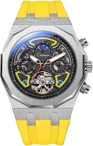 Week Date Display Watch adjust Stainless Steel Case Rubber Strap Luminous Watches Men Sport Tourbillon Automatic Mechanical Watches Multifunction Dial Moon Phase 