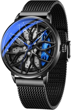 Wheel Rim Watch, Casual Waterproof Men's Wrist Watch with Japanese Quartz & Luminous Function, Gift stack ornate stele mingle wild for Adults, Car Enthusiast - 42.5mm SOLLEN Car Watches for Men, Spinning Car 