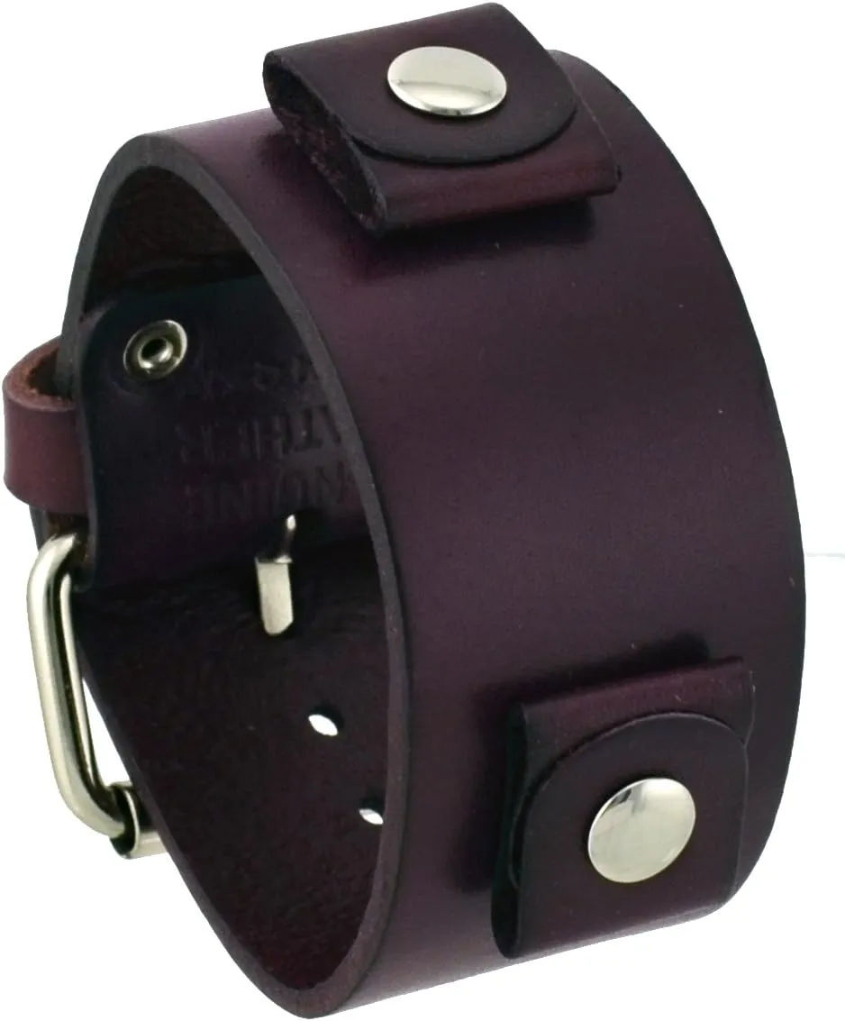 Wide Leather Cuff Wrist Watch Band dispersal GB-P Unisex Purple 