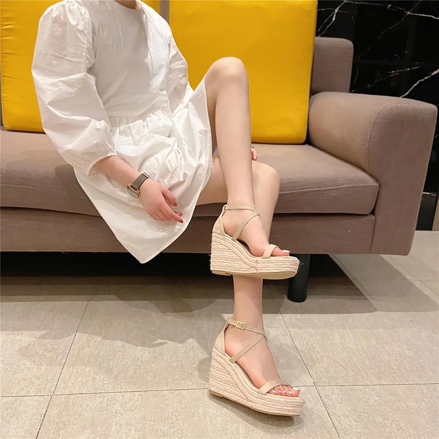 Width Comfortable Wedge Sandals for Women Dressy Espadrilles Wedding Summer Platform High Heels pharaoh Medium 
