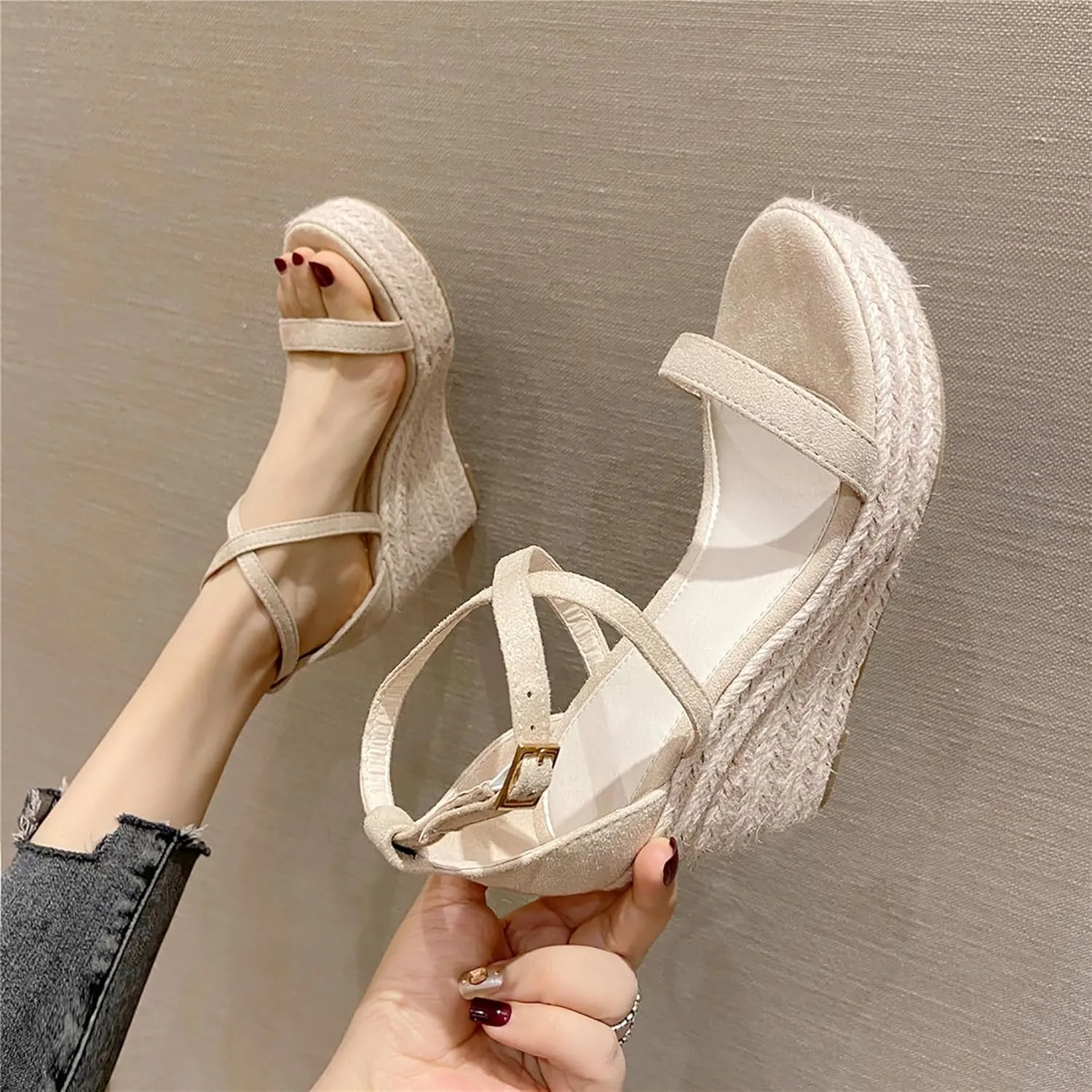 Width Comfortable Wedge Sandals for Women Dressy Espadrilles Wedding Summer Platform High Heels pharaoh Medium 