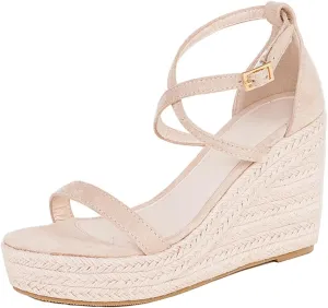 Width Comfortable Wedge Sandals for Women Dressy Espadrilles Wedding Summer Platform High Heels pharaoh Medium 