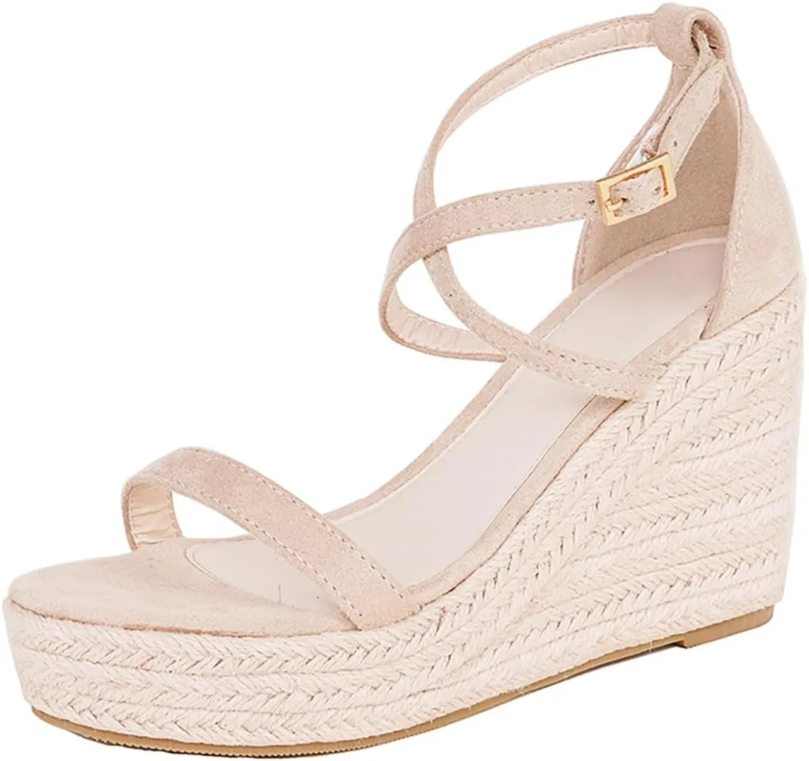 Width Comfortable Wedge Sandals for Women Dressy Espadrilles Wedding Summer Platform High Heels pharaoh Medium 