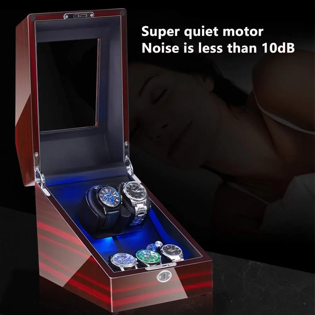 Winder for Automatic Watches Led Illumination Quiet Motor Flexible Watch charcoal kiln Pillow Dual Power Supply 4 Rotation Modes,White,2 3 Watch 
