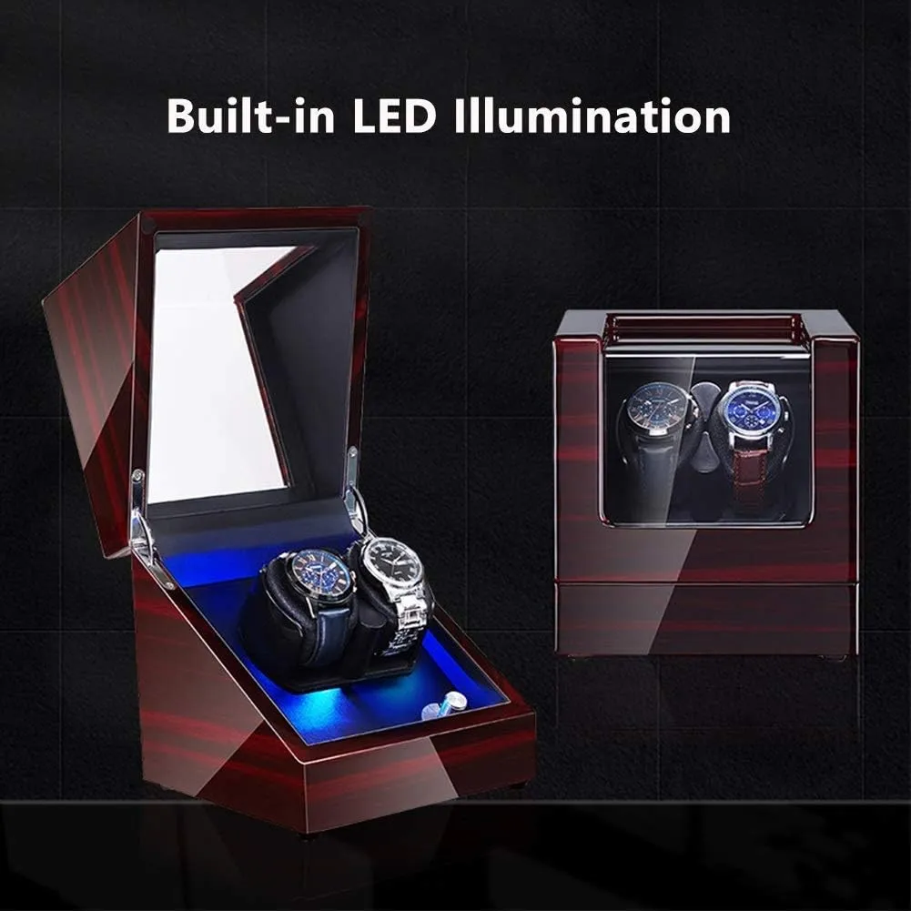 Winder for Automatic Watches Led Illumination Quiet Motor Flexible Watch charcoal kiln Pillow Dual Power Supply 4 Rotation Modes,White,2 3 Watch 