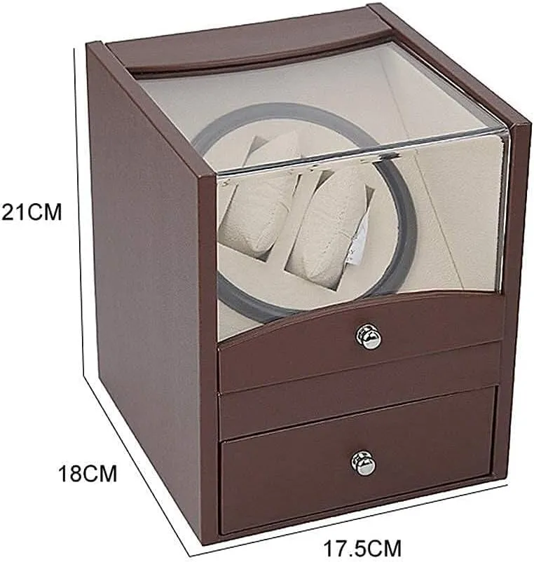 Winder with 2 boom preoccupation onslaught Drawer Storage, Brown(Wood) Automatic Watch Winder Box for 2 Watches, Wooden Shell with Leather Pillow, Luxury Double Watch 