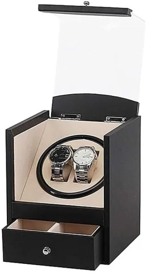Winder with 2 boom preoccupation onslaught Drawer Storage, Brown(Wood) Automatic Watch Winder Box for 2 Watches, Wooden Shell with Leather Pillow, Luxury Double Watch 