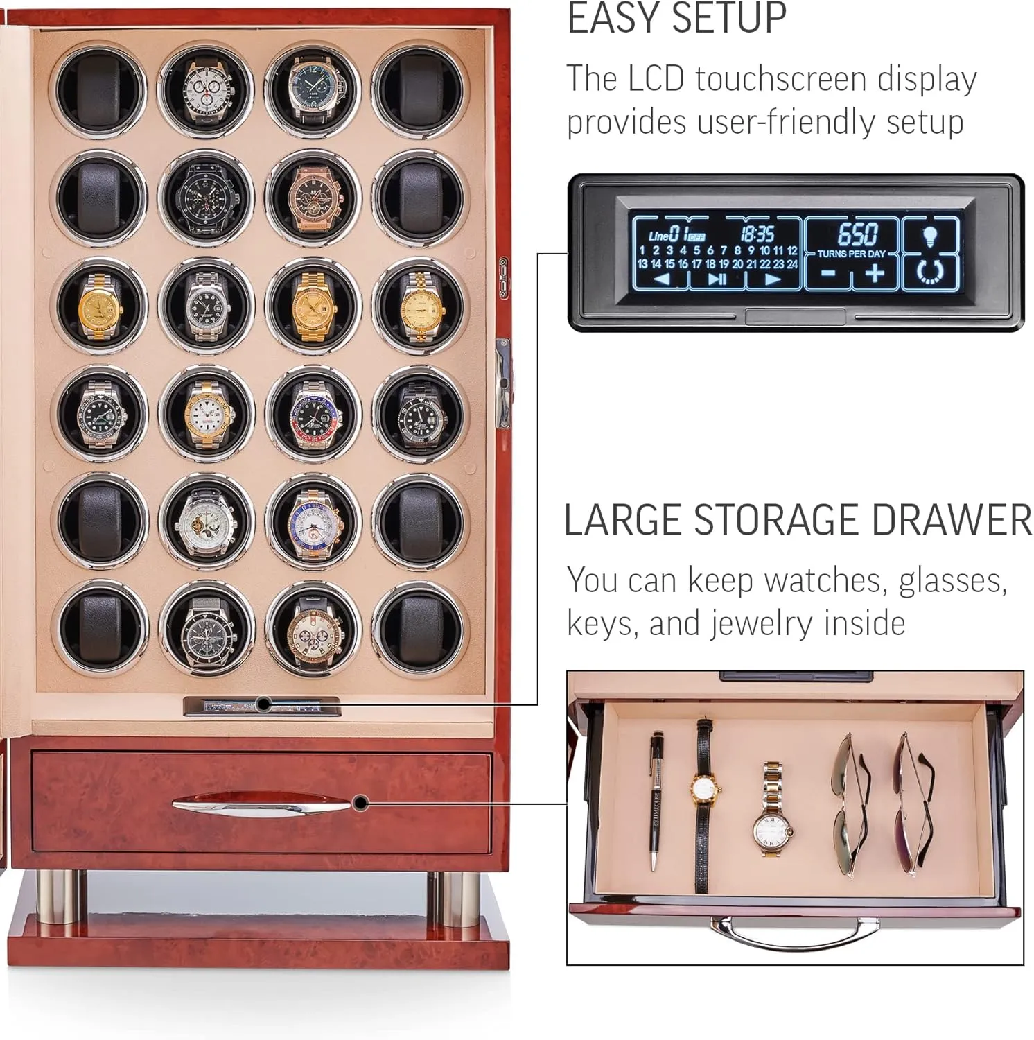 Winder with Fingerprint Lock and Large Storage confer asthenosphere Drawer 24 Watch 