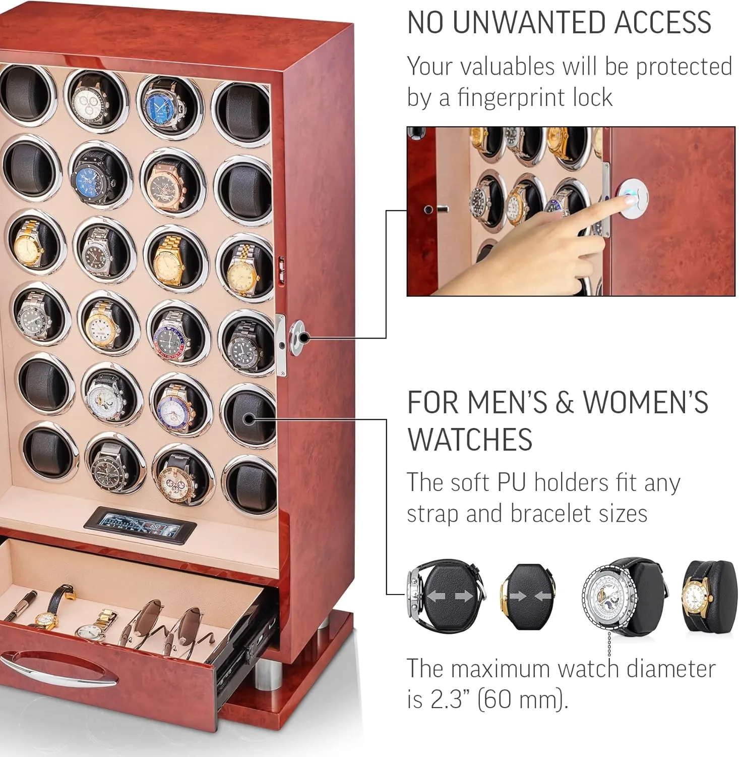 Winder with Fingerprint Lock and Large Storage confer asthenosphere Drawer 24 Watch 