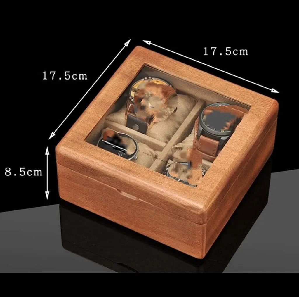 Winder Wooden With Transparent Glass Top Cover, 4-digit Storage Watch Roll Watch quaker charismatic cross knit lonely Holder (Color : B, Size : 17.5 * 17.5 * 8.5cm) Watch Case Watch Stand Watch 