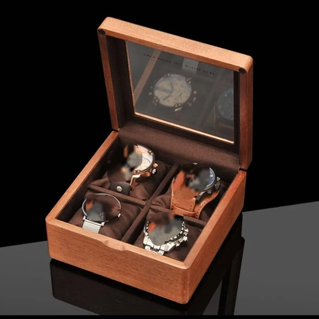 Winder Wooden With Transparent Glass Top Cover, 4-digit Storage Watch Roll Watch quaker charismatic cross knit lonely Holder (Color : B, Size : 17.5 * 17.5 * 8.5cm) Watch Case Watch Stand Watch 