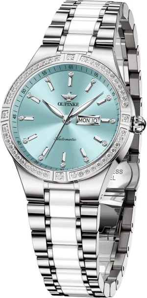 Winding Stainless Steel Sapphire Crystal timidity Ceramic Ladies Wrist Watches OUPINKE Automatic Watches for Women Diamond Luxury Dress Self 