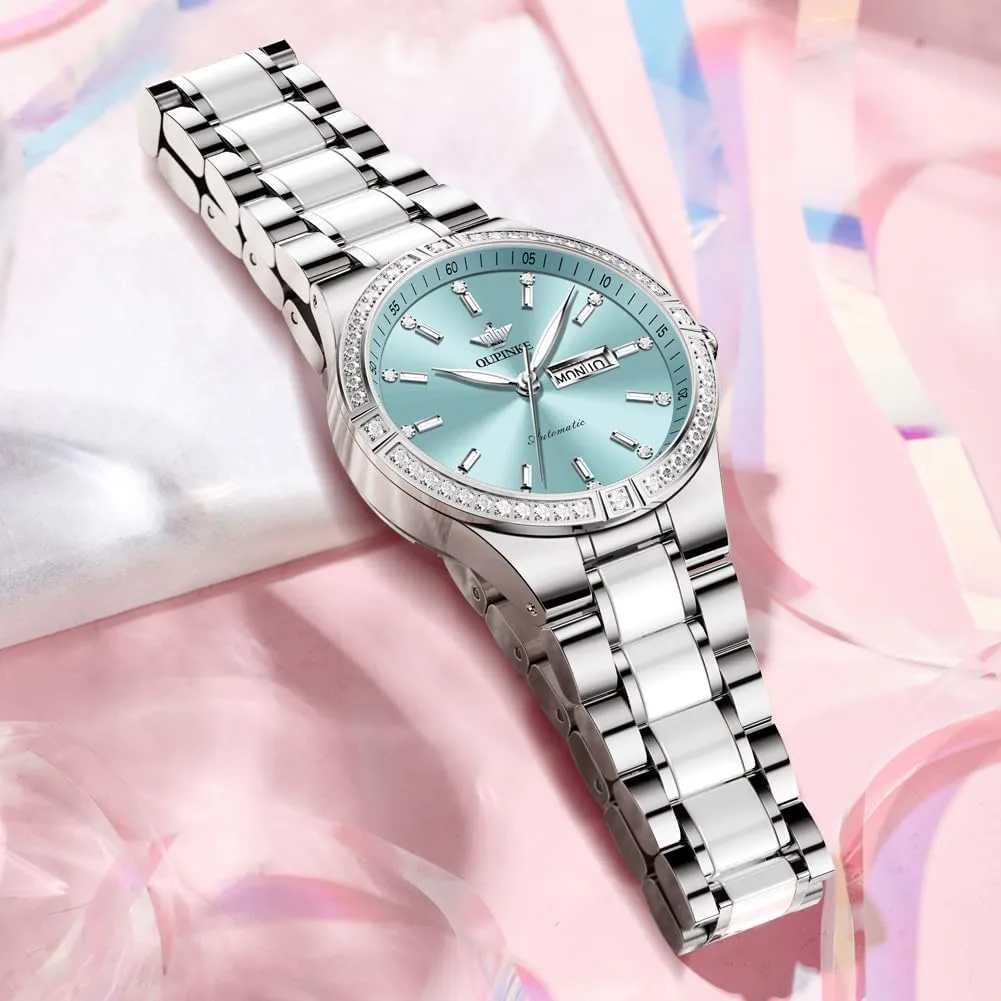 Winding Stainless Steel Sapphire Crystal timidity Ceramic Ladies Wrist Watches OUPINKE Automatic Watches for Women Diamond Luxury Dress Self 