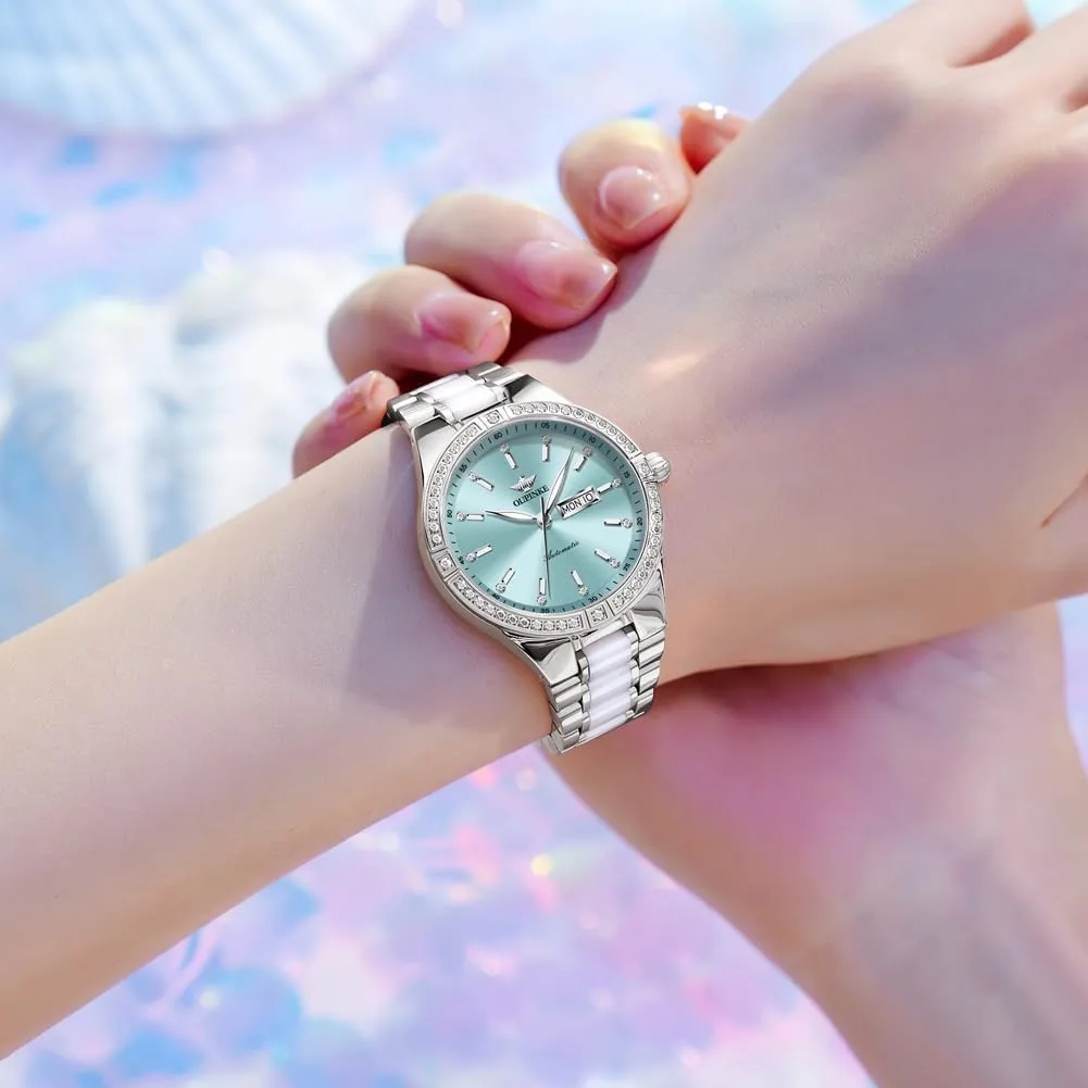 Winding Stainless Steel Sapphire Crystal timidity Ceramic Ladies Wrist Watches OUPINKE Automatic Watches for Women Diamond Luxury Dress Self 