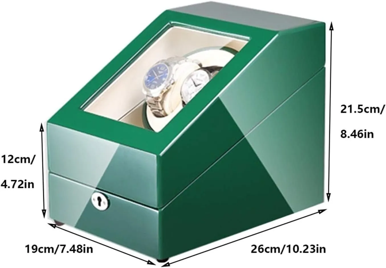 with 2 Watch Winder & 3 Extra Storage Space, LED Light, for Watch Storage, Mechanical Watch Winding, pearl Display Automatic Watch Winder Box, Green Piano Paint Exterior, 