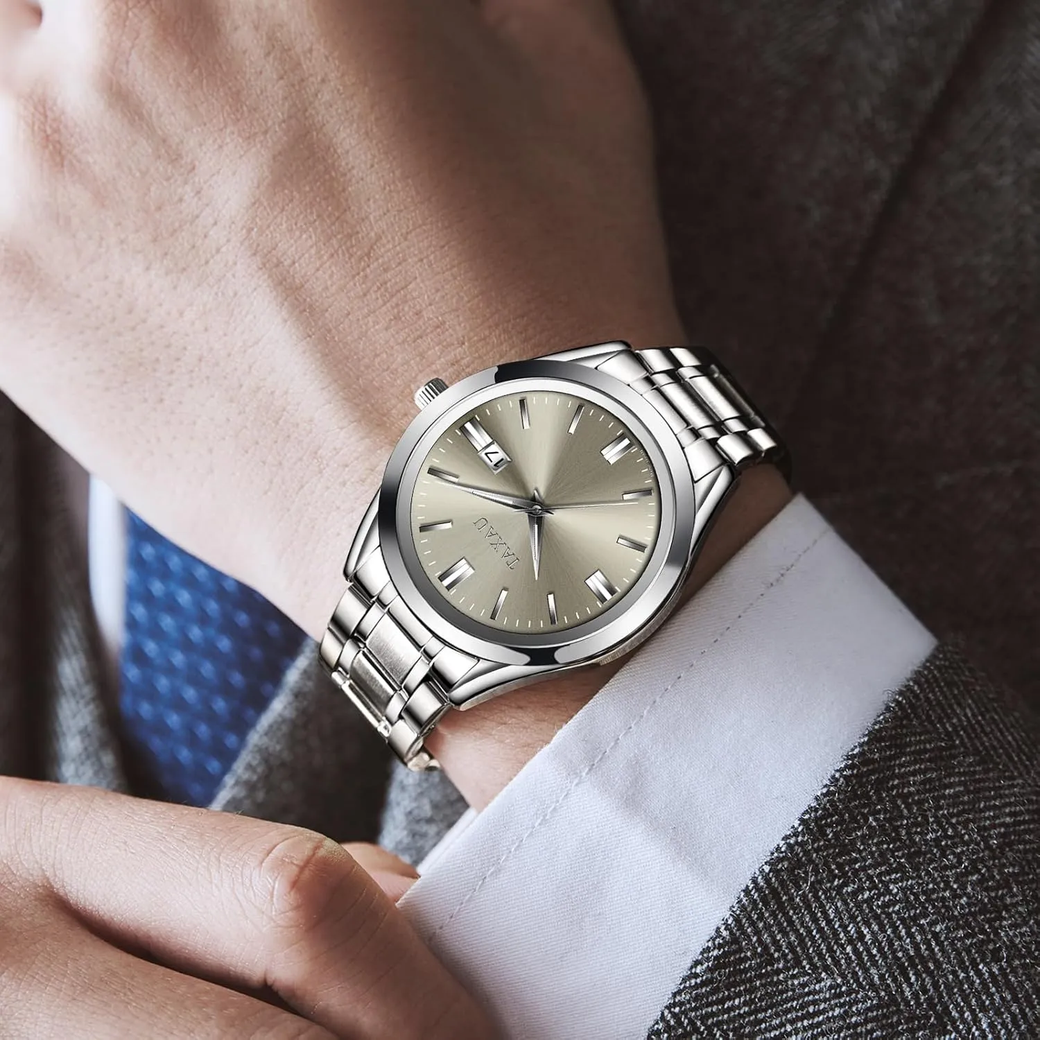 with Date Big Face Luminous Pointers & Scales microscopic relojes para Hombres Mens Watches Dress Waterproof Analog Watches Stainless Steel Luxury Minimalist Men's Wrist Watch 