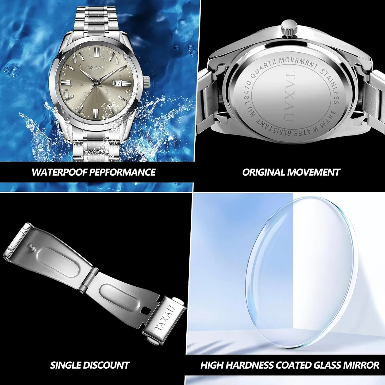 with Date Big Face Luminous Pointers & Scales microscopic relojes para Hombres Mens Watches Dress Waterproof Analog Watches Stainless Steel Luxury Minimalist Men's Wrist Watch 