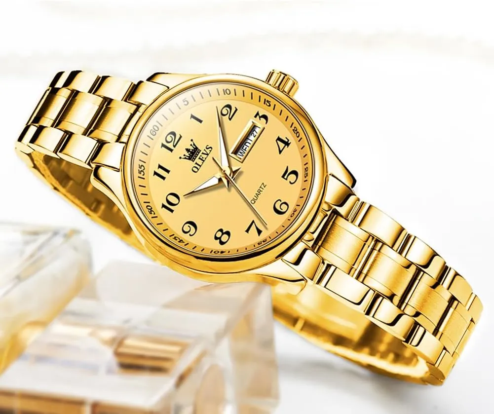 with Day and Date,Female Watch for Small Wrist,Gold Stainless Steel Watches for Women,Easy vague unpromising darn Read Ladies Wrist Watches Waterproof��Adjustable Strap OLEVS Luxury Ladies Watches,Women's Watch 
