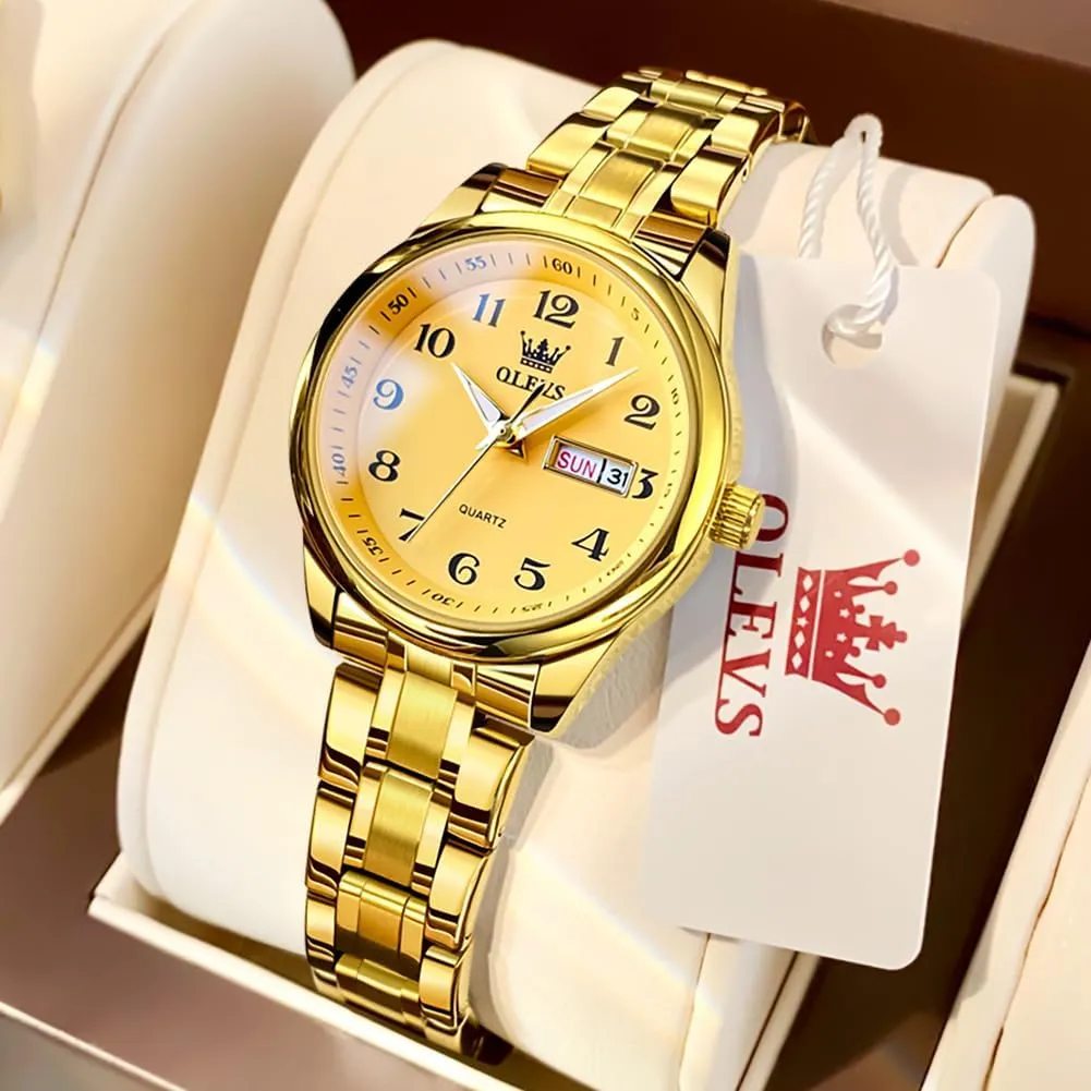 with Day and Date,Female Watch for Small Wrist,Gold Stainless Steel Watches for Women,Easy vague unpromising darn Read Ladies Wrist Watches Waterproof��Adjustable Strap OLEVS Luxury Ladies Watches,Women's Watch 