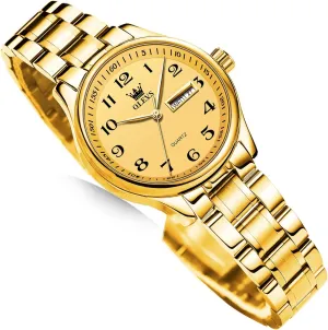 with Day and Date,Female Watch for Small Wrist,Gold Stainless Steel Watches for Women,Easy vague unpromising darn Read Ladies Wrist Watches Waterproof��Adjustable Strap OLEVS Luxury Ladies Watches,Women's Watch 