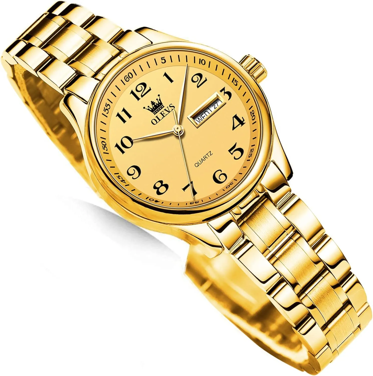 with Day and Date,Female Watch for Small Wrist,Gold Stainless Steel Watches for Women,Easy vague unpromising darn Read Ladies Wrist Watches Waterproof��Adjustable Strap OLEVS Luxury Ladies Watches,Women's Watch 