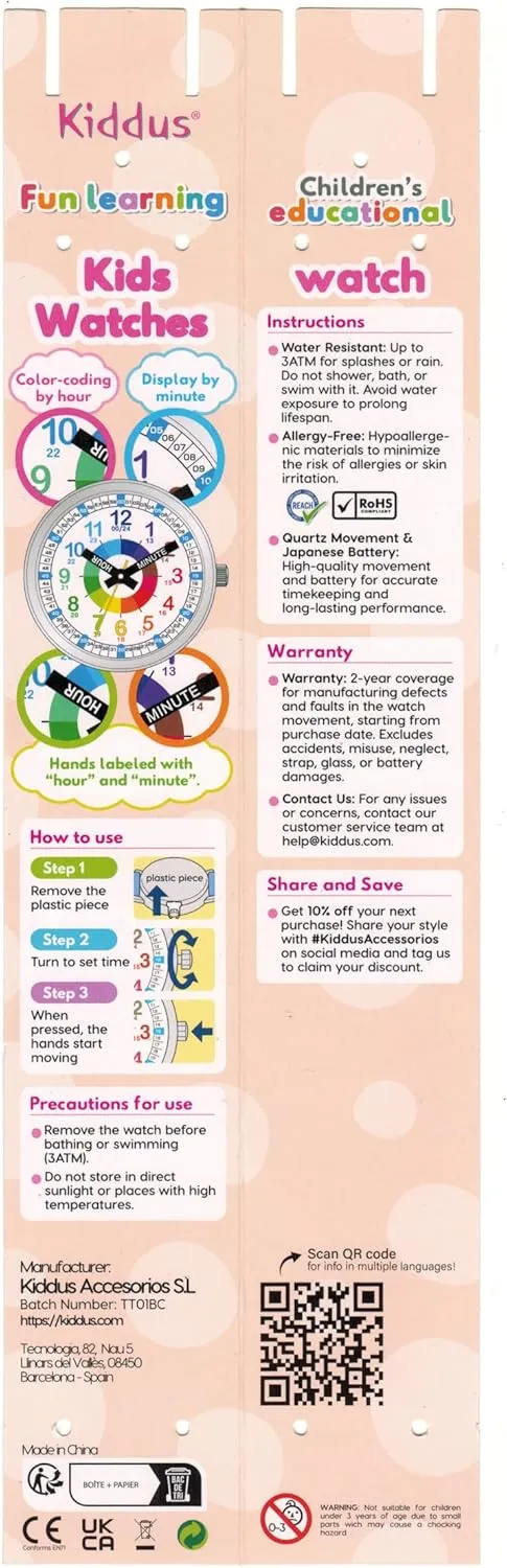 with Exercises. Japanese Quartz Movement. Easy to Read and Learn Time. Girls Watches melodic fog Ages 5-10 Kiddus Watches Boy and Girl Kids Ages 6-12 Analog Time Teacher 