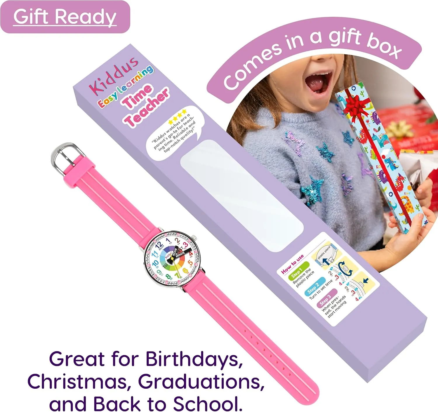 with Exercises. Japanese Quartz Movement. Easy to Read and Learn Time. Girls Watches melodic fog Ages 5-10 Kiddus Watches Boy and Girl Kids Ages 6-12 Analog Time Teacher 