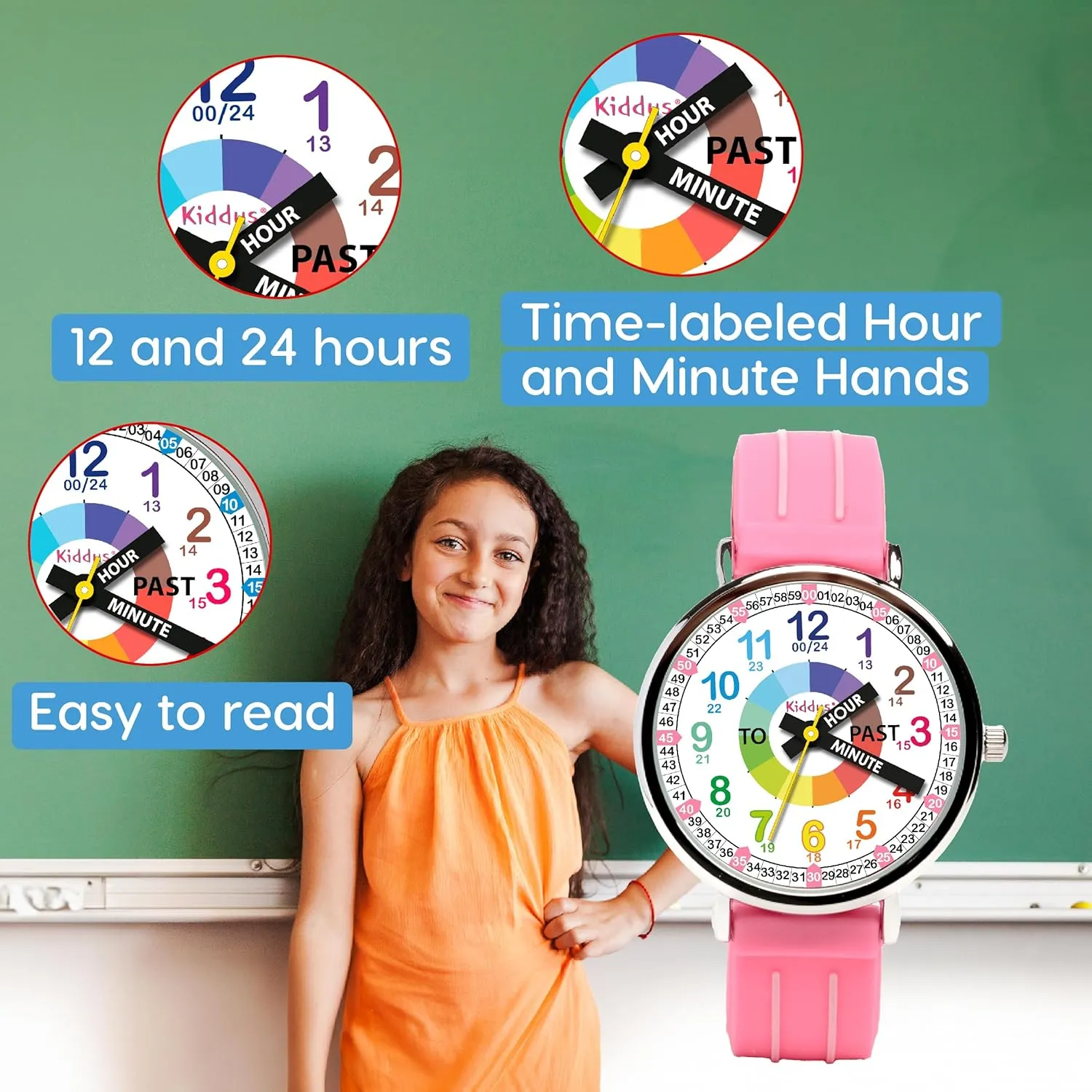 with Exercises. Japanese Quartz Movement. Easy to Read and Learn Time. Girls Watches melodic fog Ages 5-10 Kiddus Watches Boy and Girl Kids Ages 6-12 Analog Time Teacher 